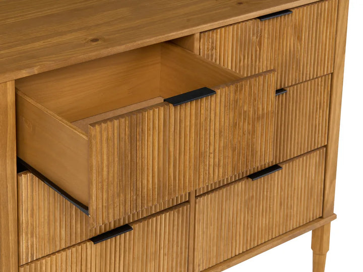 6 Drawer Chest Pine Wood Light Brown Rufio