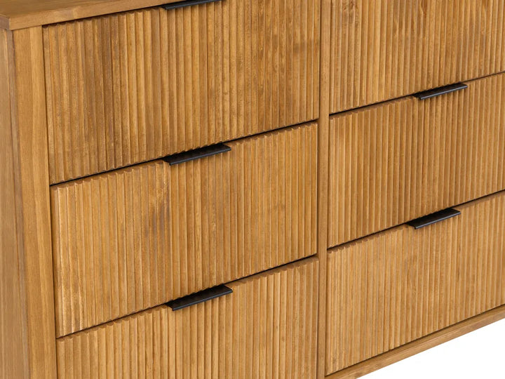 6 Drawer Chest Pine Wood Light Brown Rufio