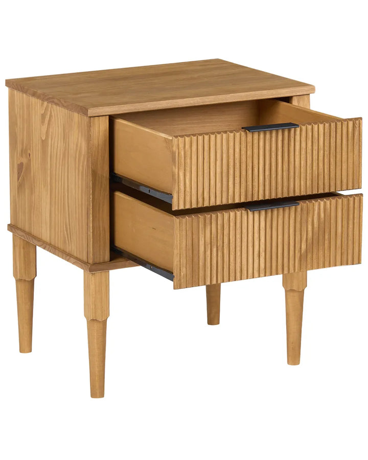 2 Drawer Bedside Table Pine Wood Light Brown Rufio