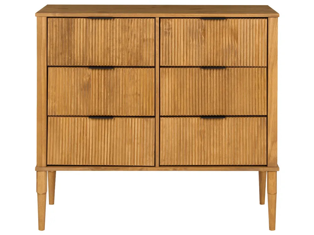 6 Drawer Chest Pine Wood Light Brown Rufio