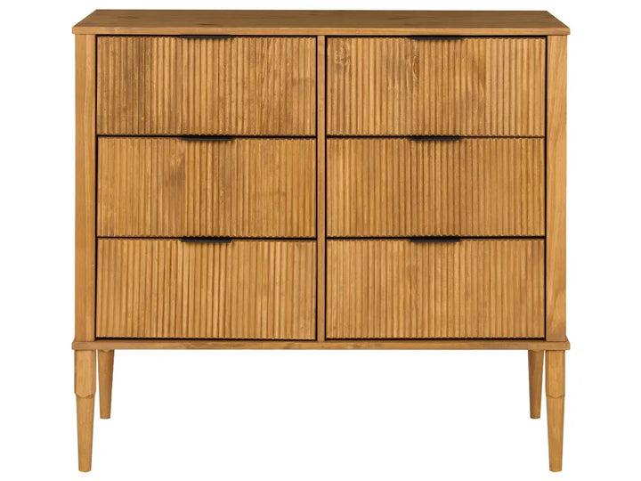 6 Drawer Chest Pine Wood Light Brown Rufio
