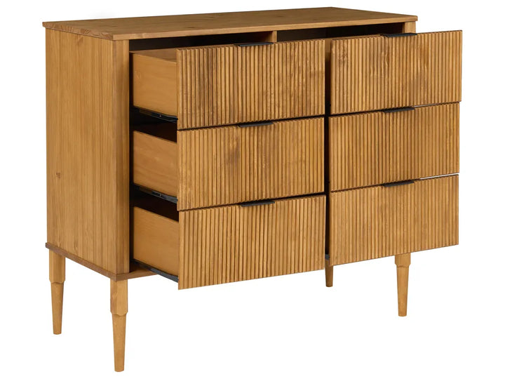 6 Drawer Chest Pine Wood Light Brown Rufio