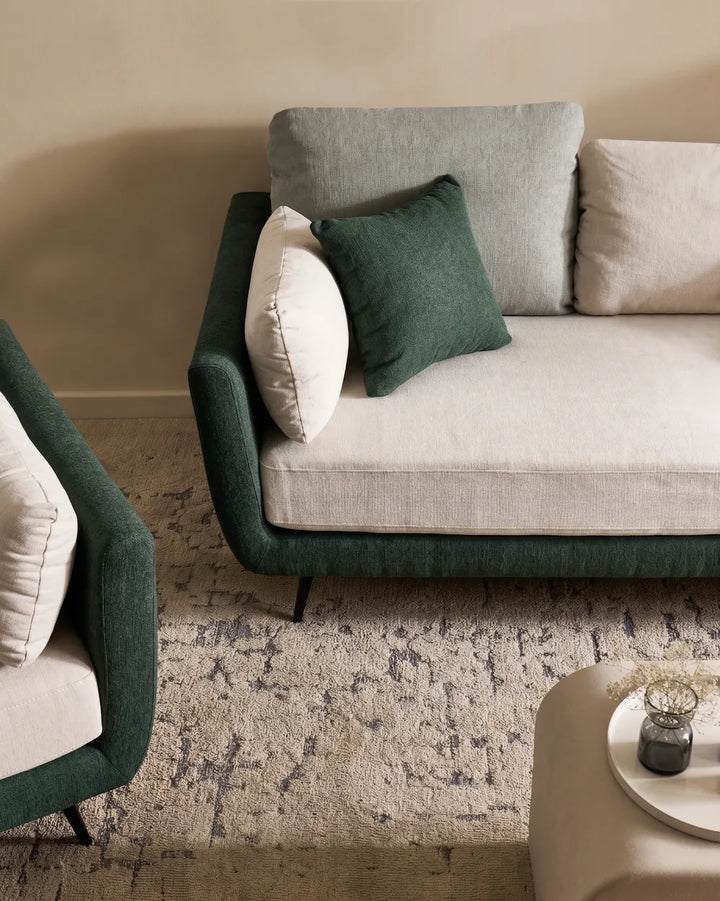 Living Room Set 4 Seater Fabric Green Chira