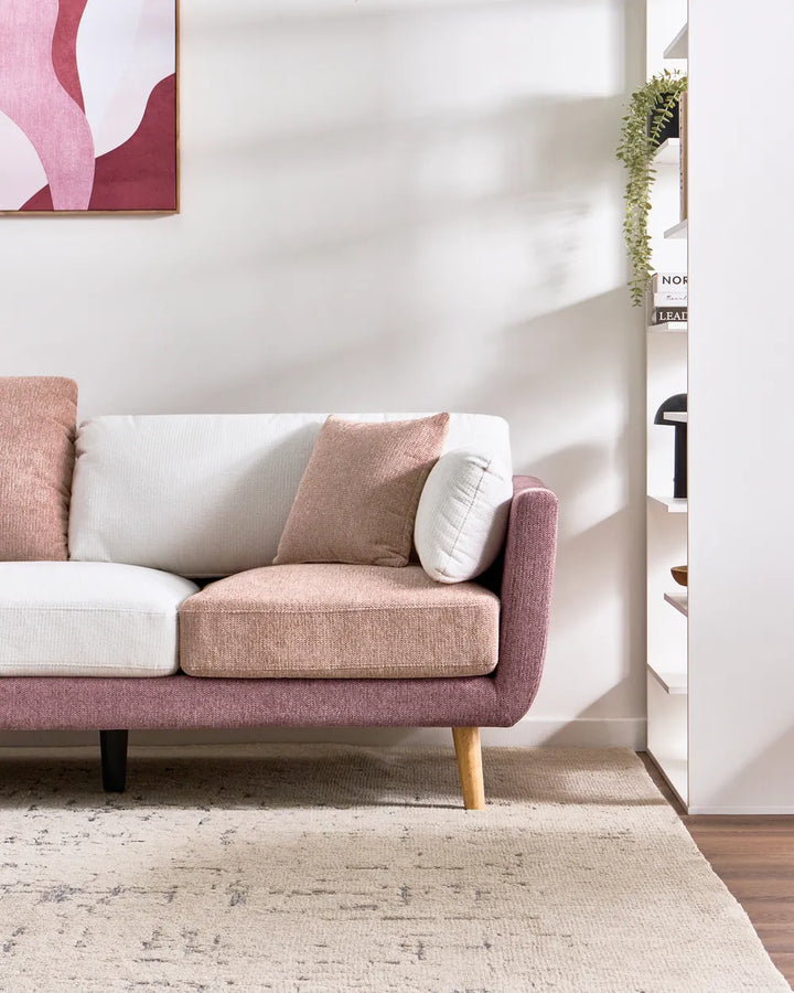 Living Room Set 4 Seater Fabric Pink Chira