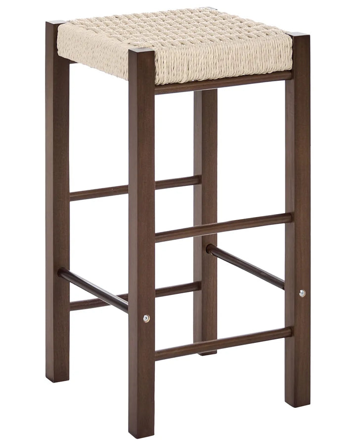 Bar stool with a woven seat on a white background