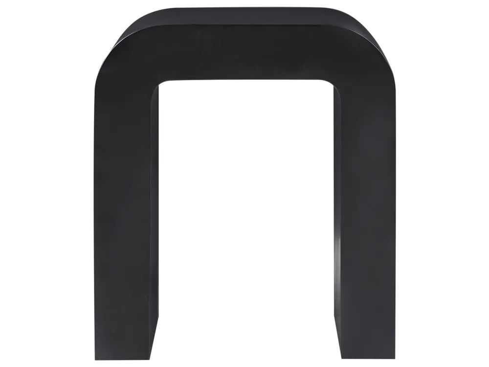 A modern black U-shaped console table or shelf with a matte finish, shown against a solid white background.