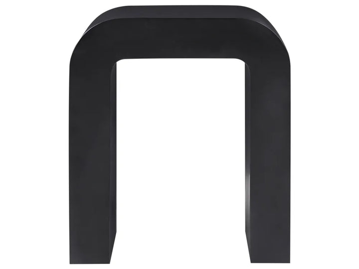 A modern black U-shaped console table or shelf with a matte finish, shown against a solid white background.