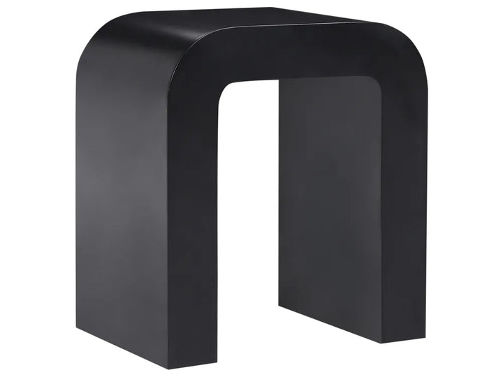 A modern black U-shaped side table or console stool with a matte finish, shown on a solid white background.