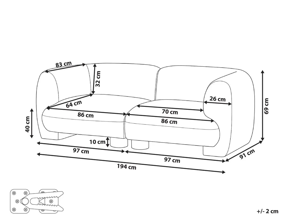 Modular Sofa 2 Seater Beige Boucle Arlesia