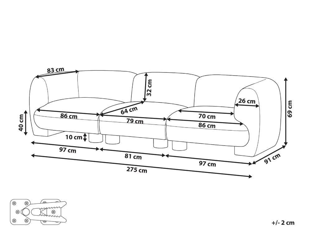 Modular Sofa 3 Seater Beige Boucle Arlesia