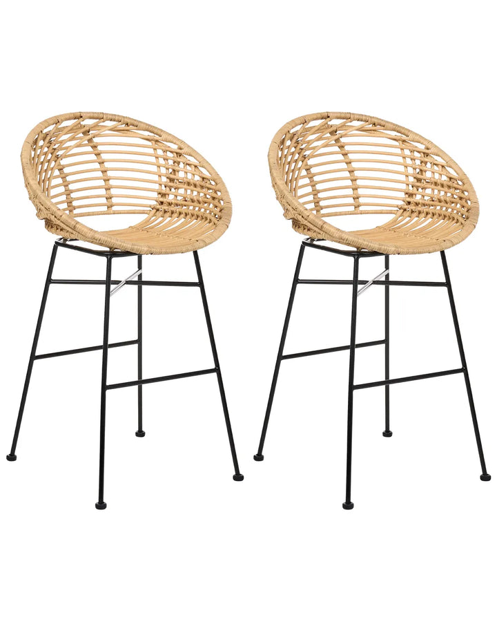 Set of 2 natural rattan bar chairs