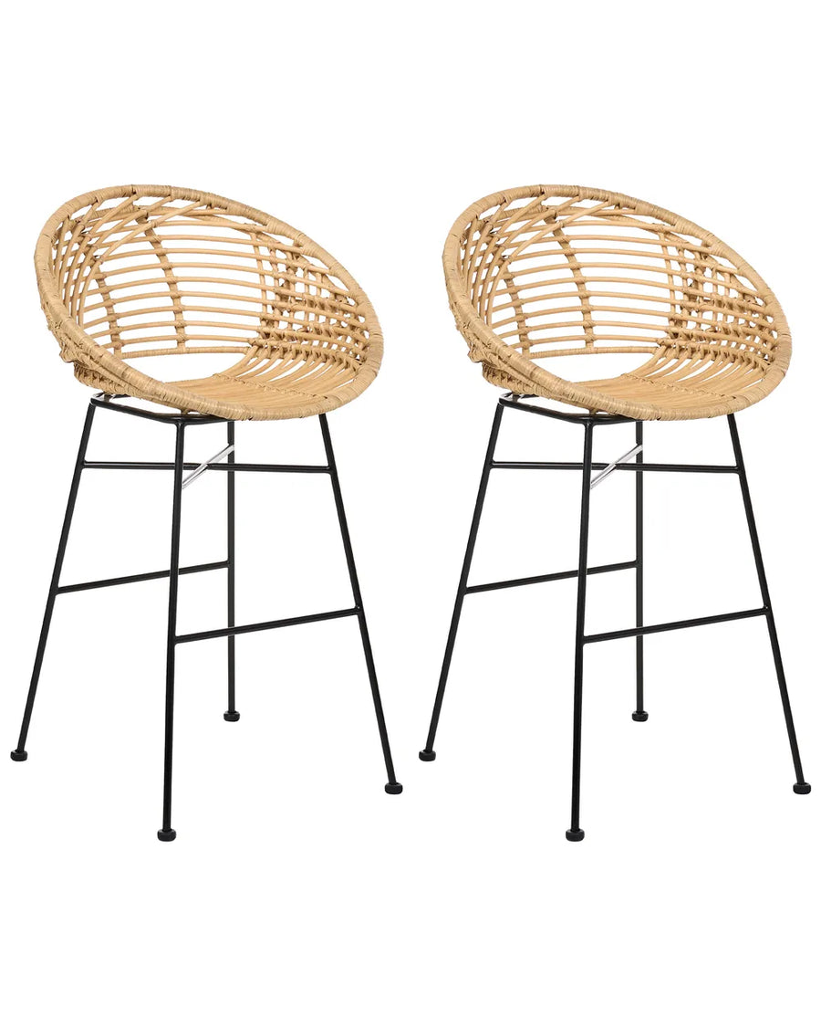 Set of 2 natural rattan bar chairs