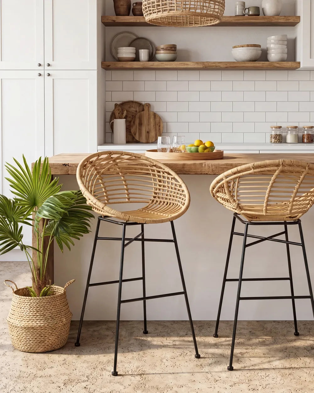 Woven rattan bar chair set