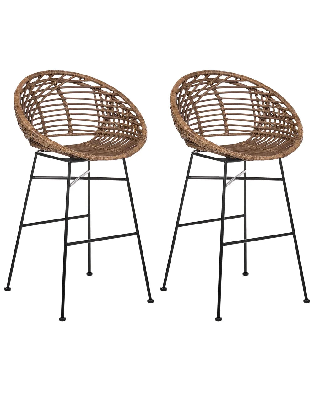 Set of 2 brown rattan bar chairs