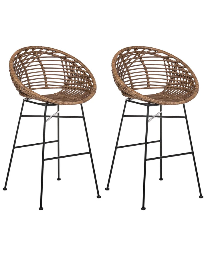 Set of 2 brown rattan bar chairs