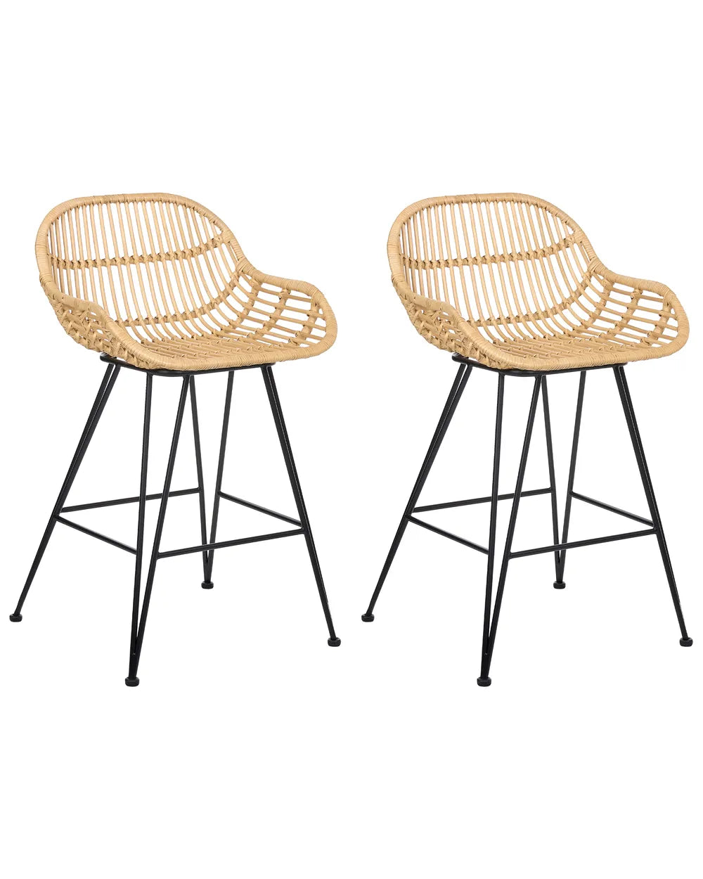 Set of 2 natural rattan bar chairs
