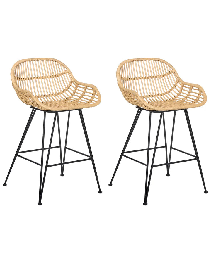 Set of 2 natural rattan bar chairs