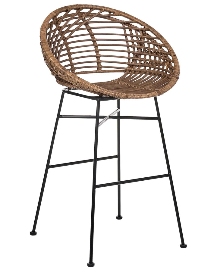 Set of 2 Bar Chairs Rattan Brown Camillie