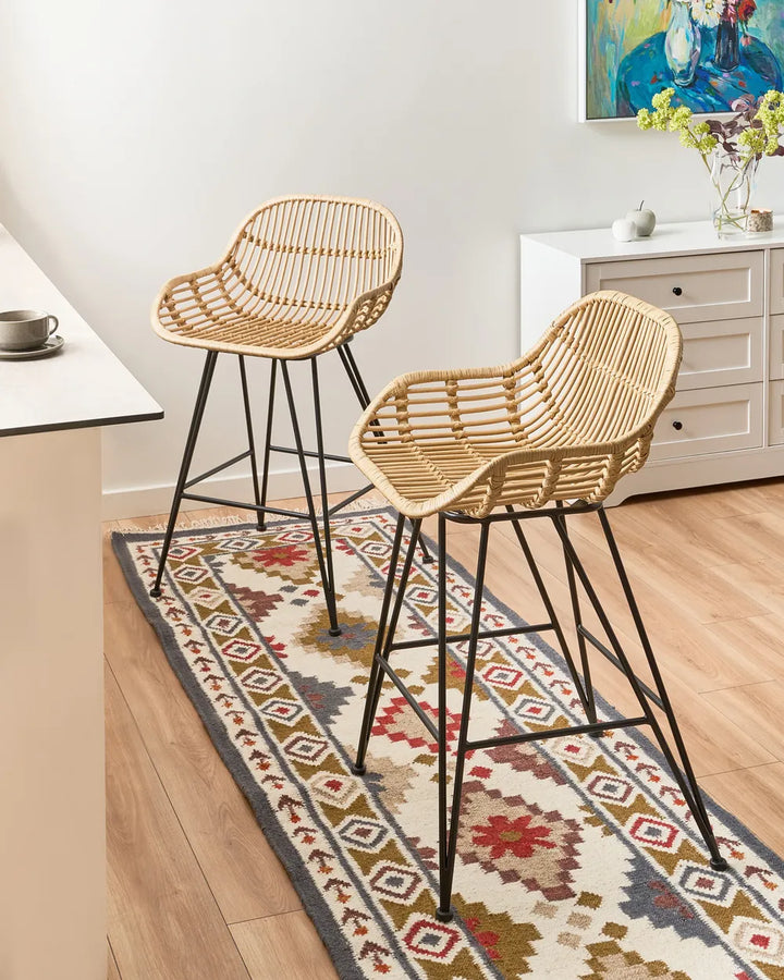 Natural rattan chairs with sturdy iron frames