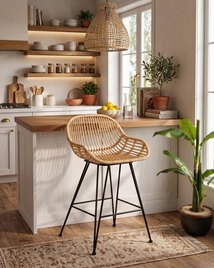 Woven rattan bar chair set
