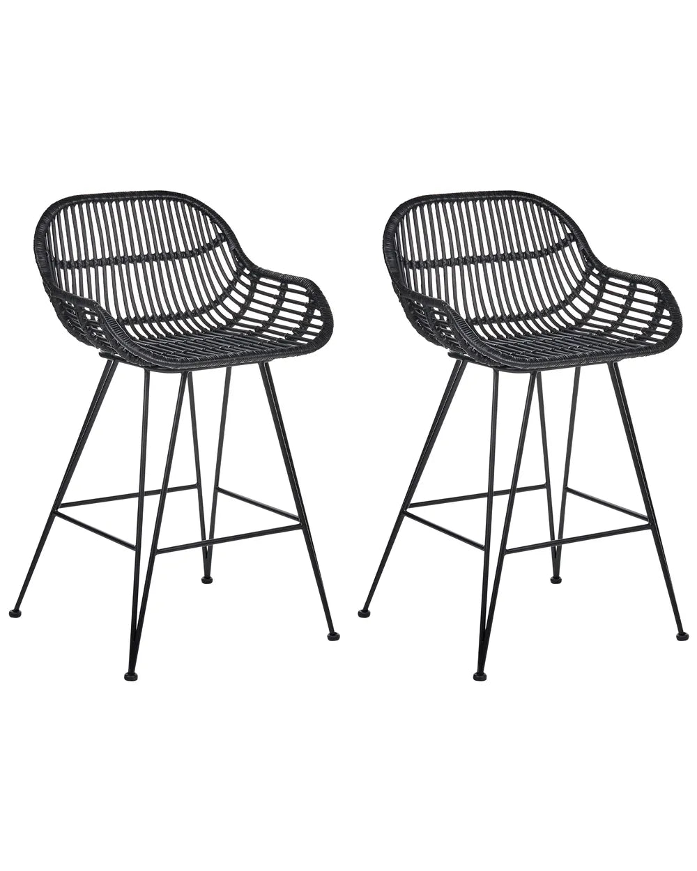 Set of 2 black rattan bar chairs