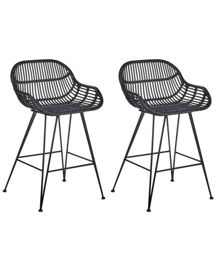 Set of 2 black rattan bar chairs