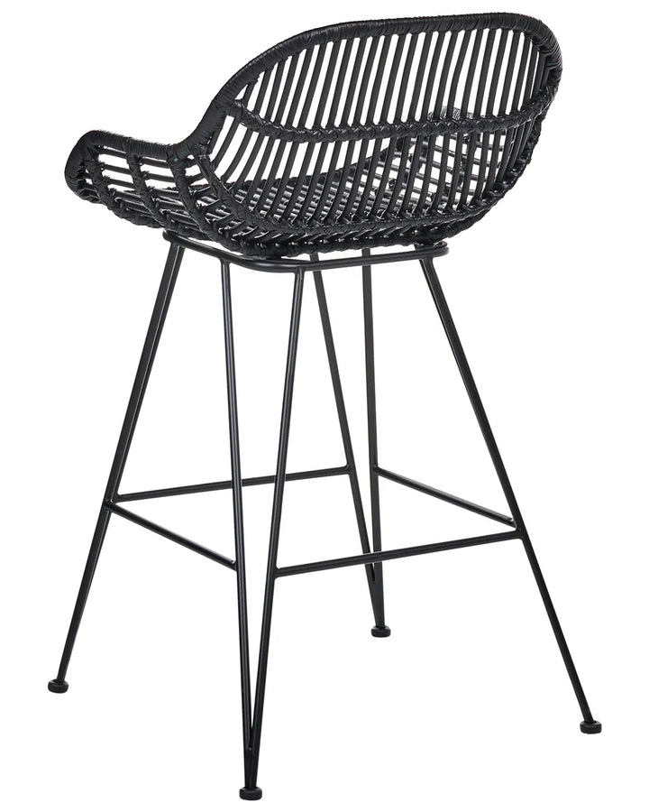 Set of 2 Bar Chairs Rattan Black Keema