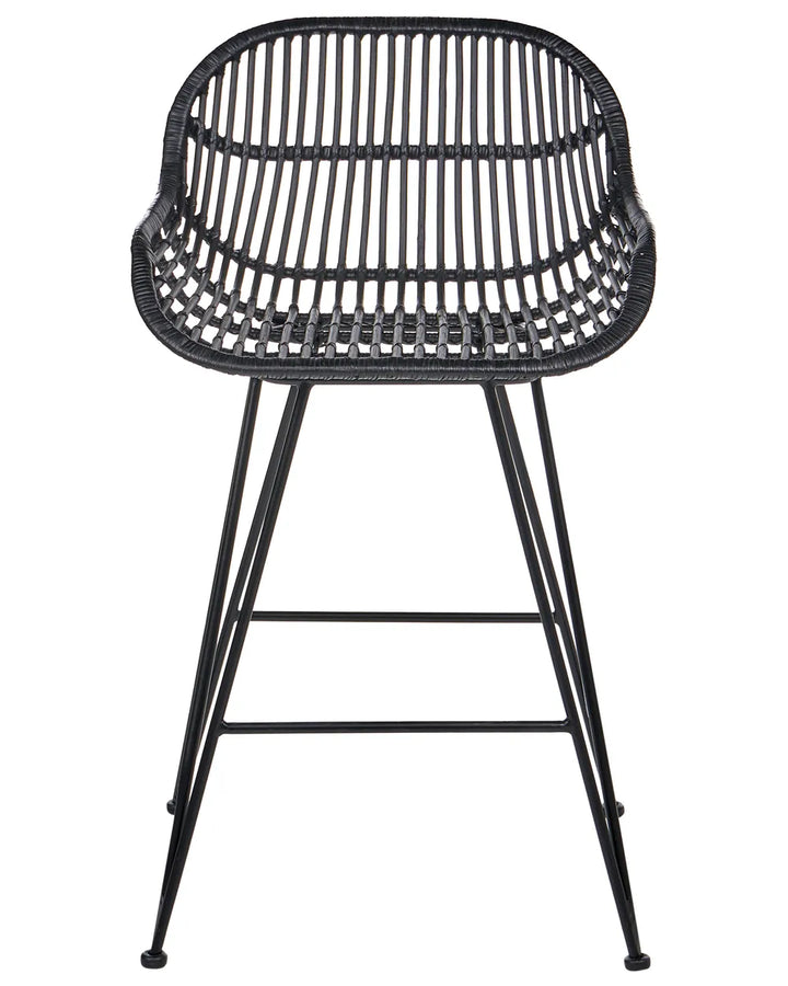 Set of 2 Bar Chairs Rattan Black Keema