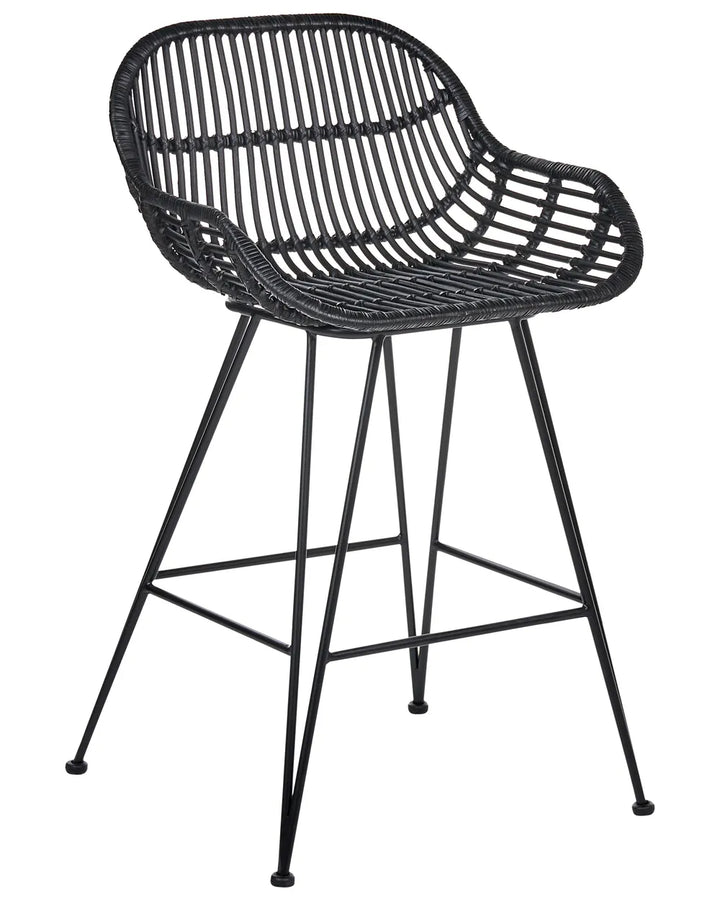 Set of 2 Bar Chairs Rattan Black Keema
