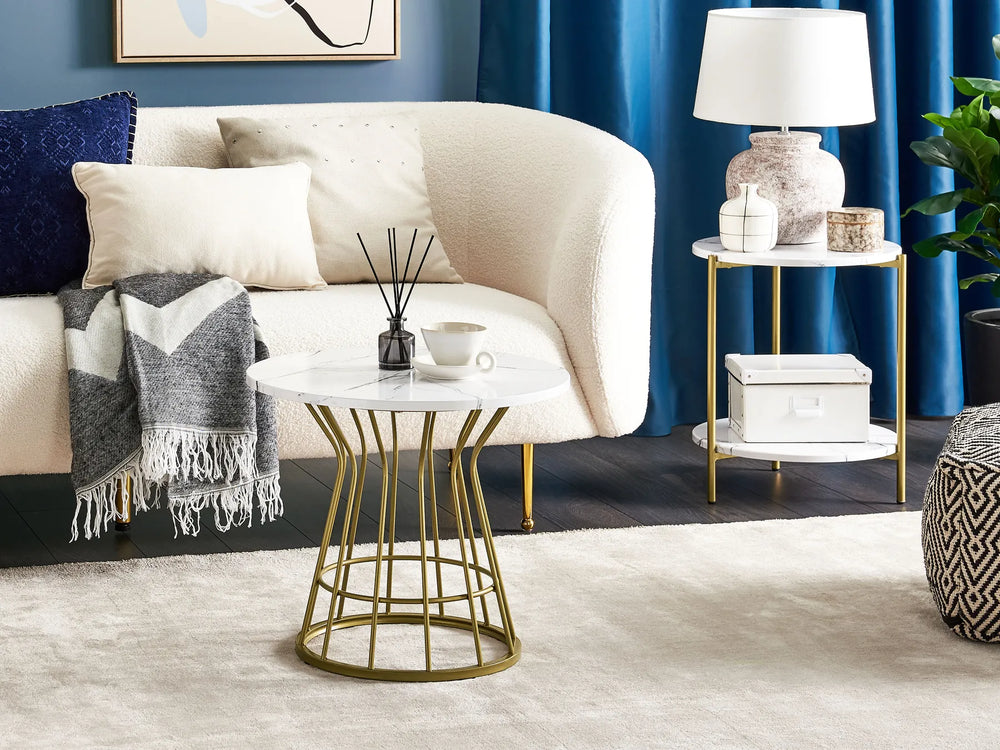 White coffee table with gold frame