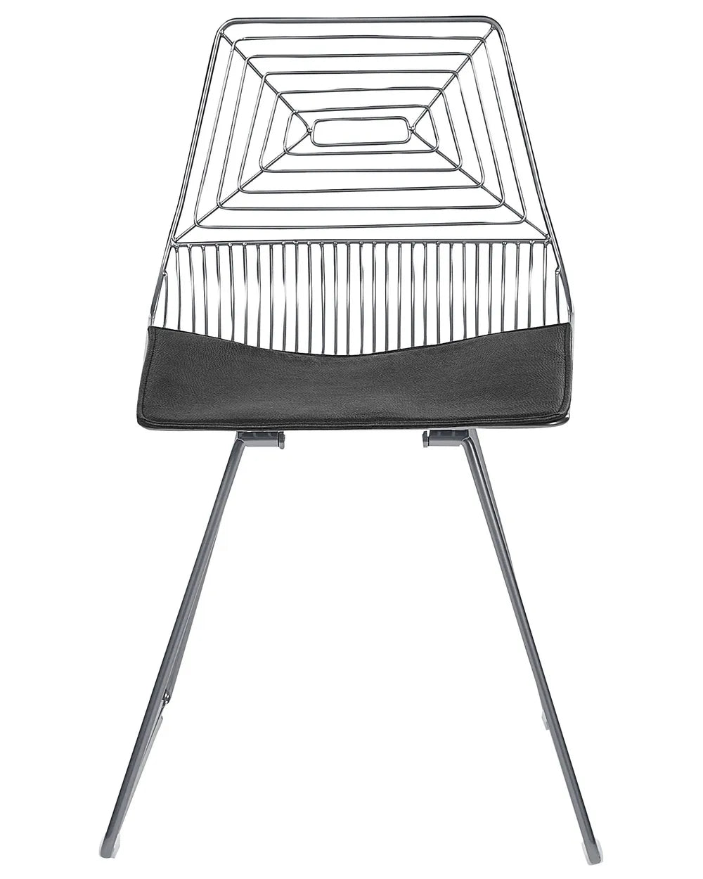 A modern wireframe dining chair with a geometric backrest and seat.