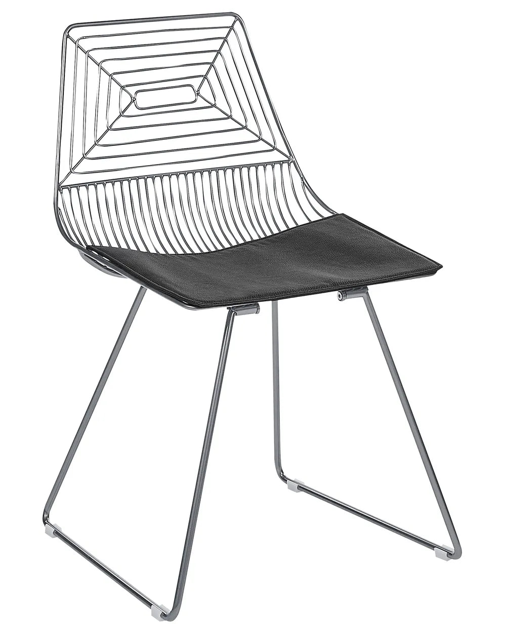 A modern wireframe dining chair with a geometric backrest and seat.