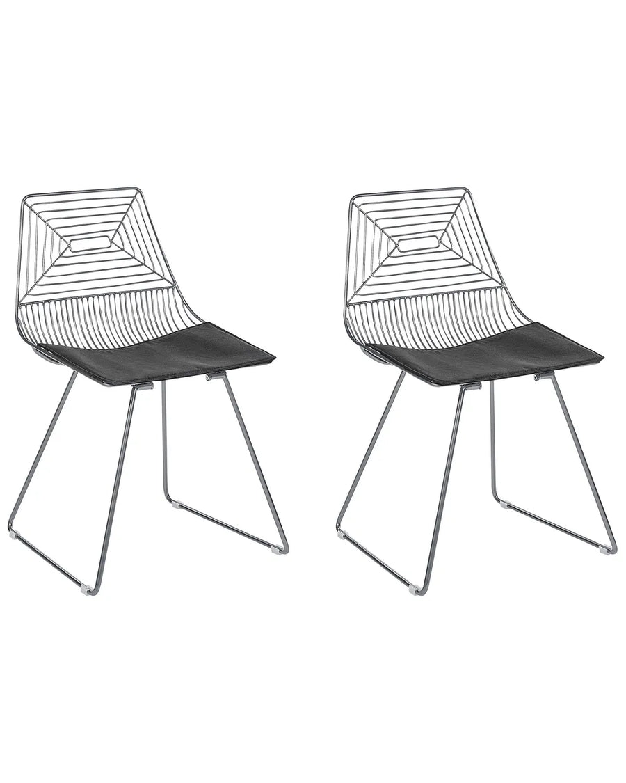 Two modern chairs with wireframe backs and gold legs on a white background