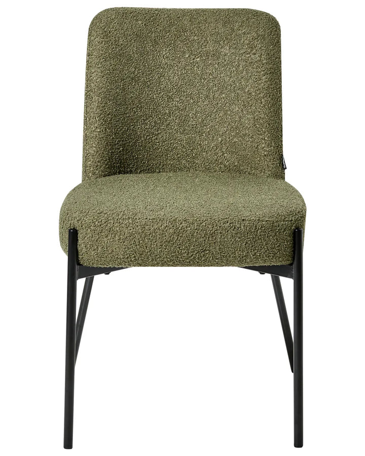 Green textured chair with black legs on a white background