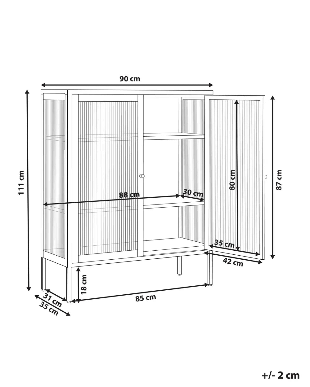 Glass Display Sideboard Metal 90 cm Black Carbin