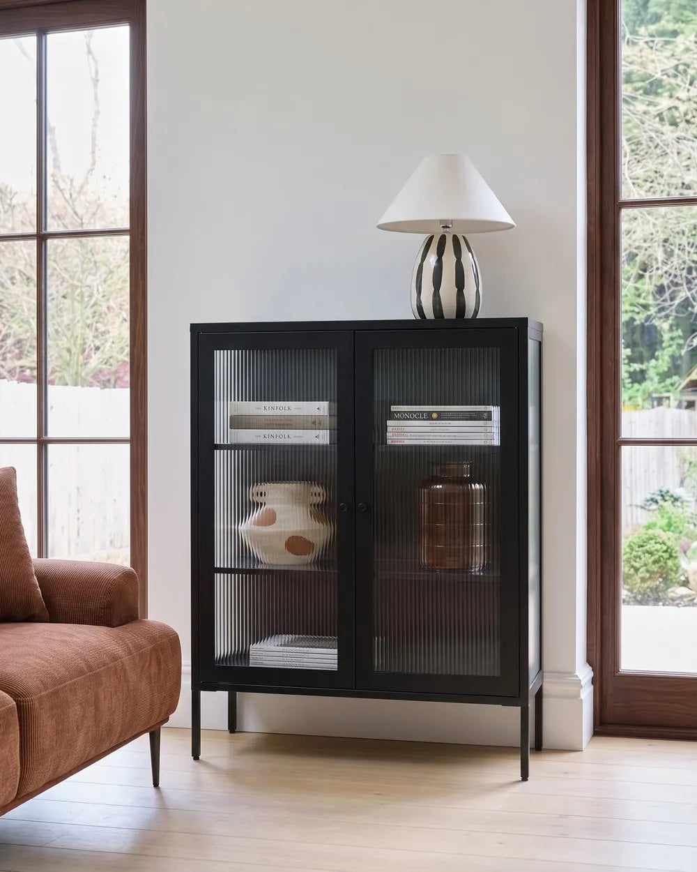 Glass Display Sideboard Metal 90 cm Black Carbin