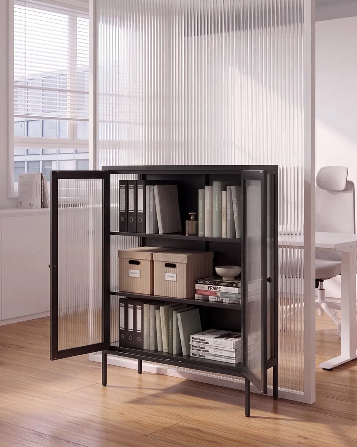 Glass Display Sideboard Metal 90 cm Black Carbin