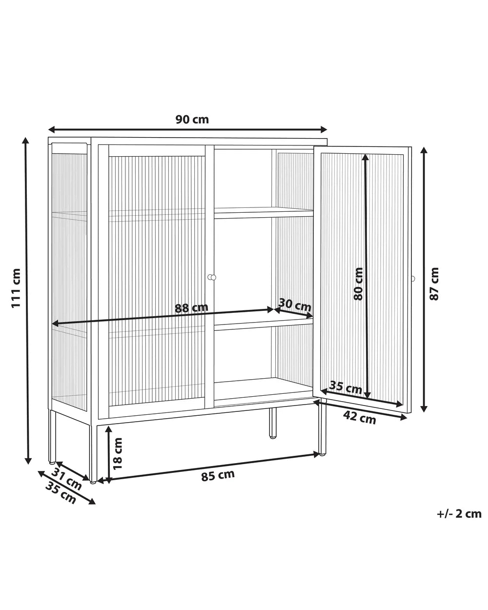 Glass Display Sideboard Metal 90 cm Beige Carbin