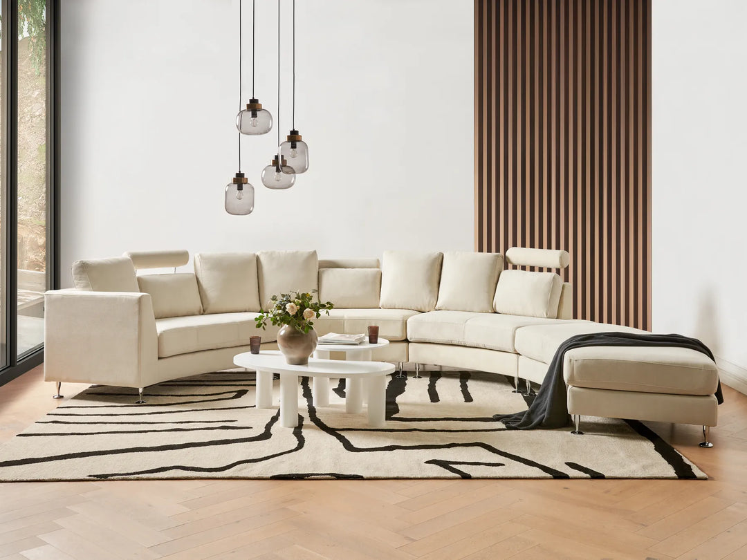 Curved beige fabric modular sofa