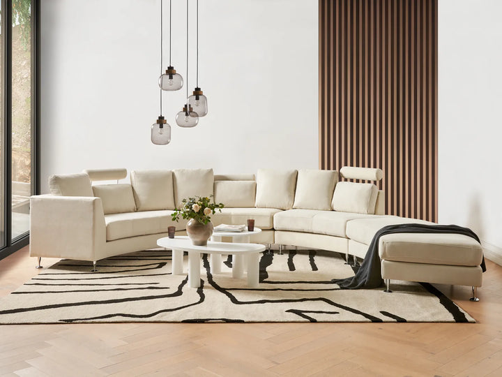 Curved beige fabric modular sofa