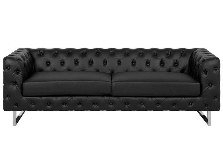 Black 3-seater faux leather sofa