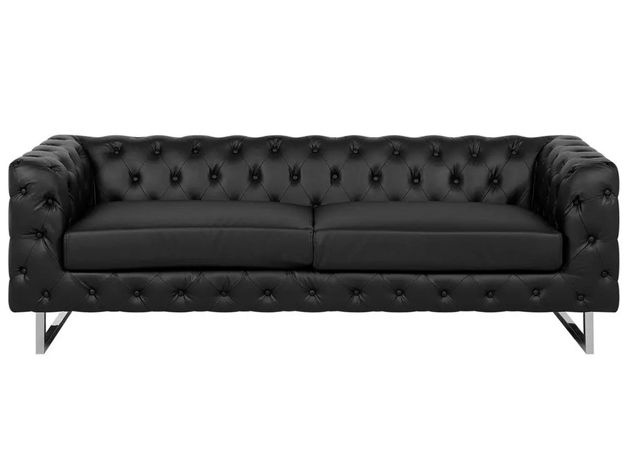 Black 3-seater faux leather sofa