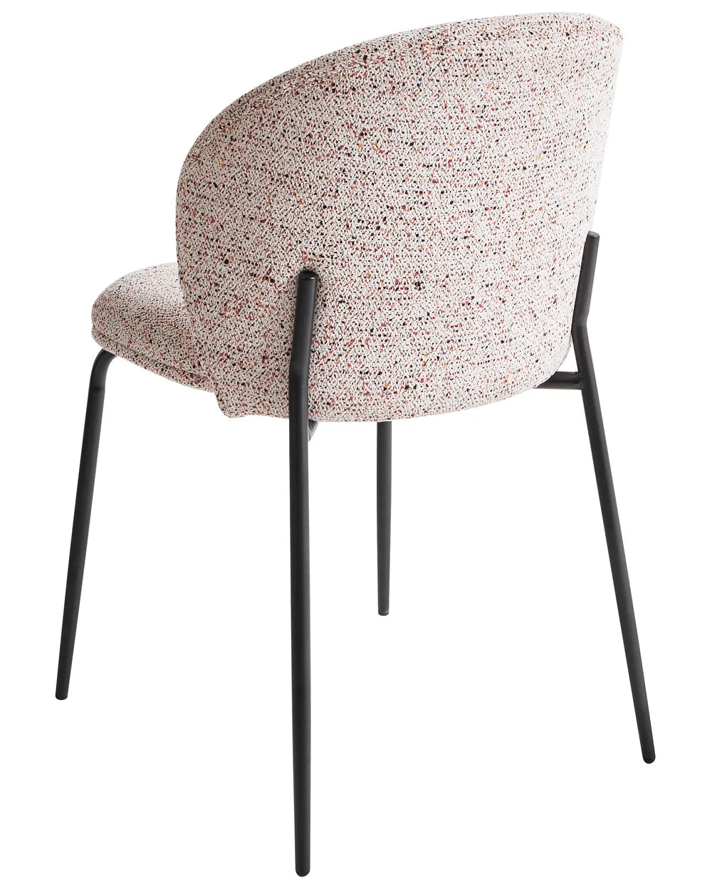 Chair with textured beige backrest and black legs on a white background