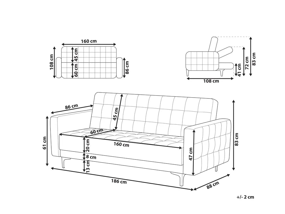 Sofa Bed 3 Seater Velvet Black Denby
