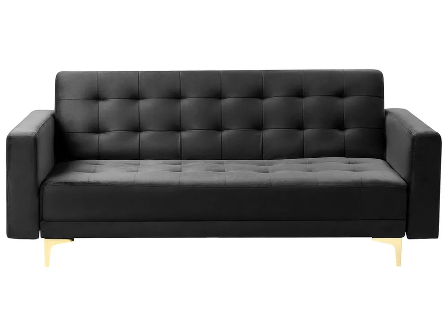 Black 3-seater velvet sofa bed