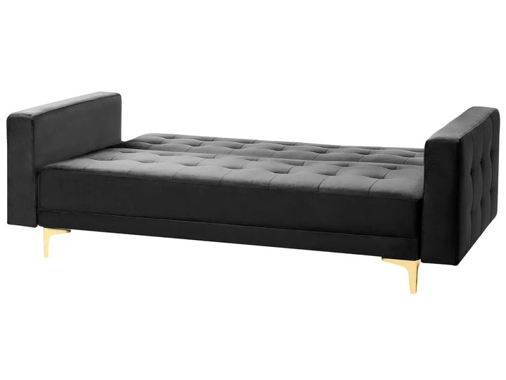 Black sofa bed with plush velvet upholstery