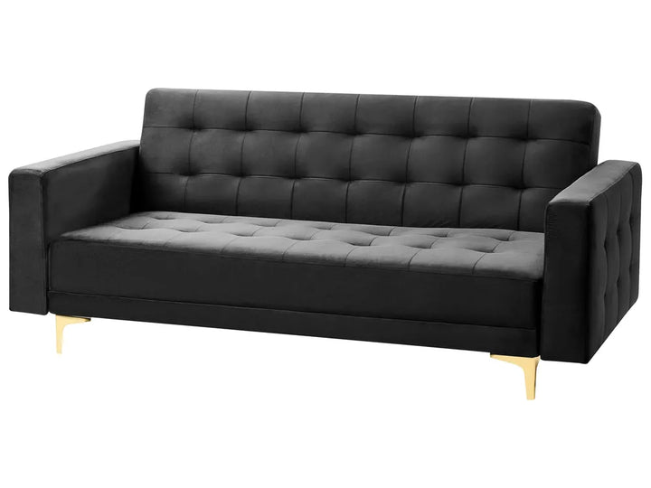 Three-seater black velvet sofa bed