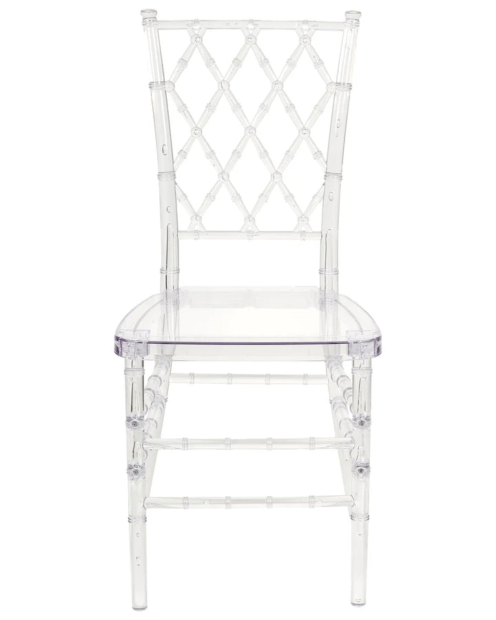Transparent chairs with curved backrests