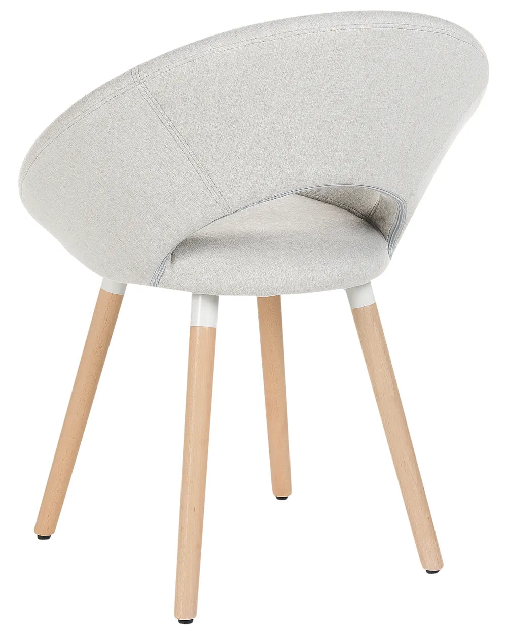 Modern chair with a light gray cushioned seat and backrest on wooden legs against a white background