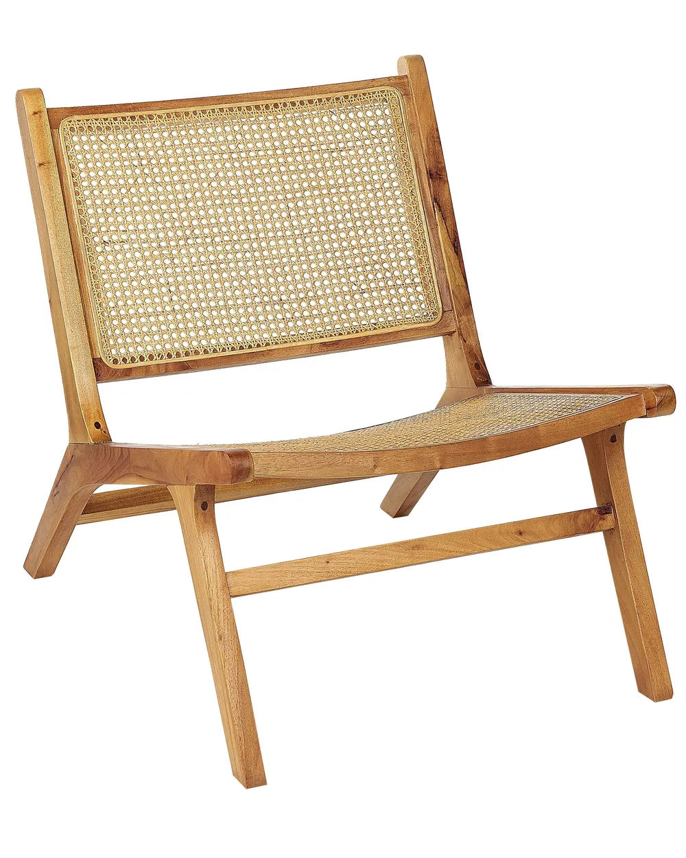 Wooden chair with wicker backrest on a white background